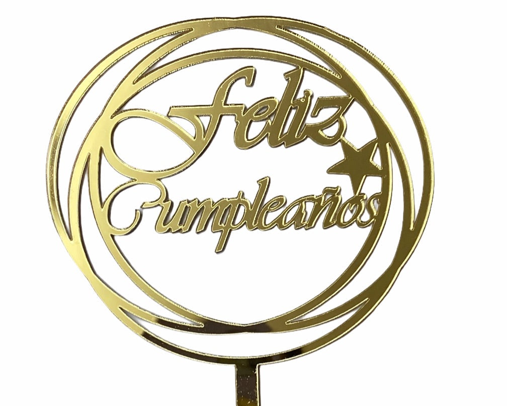 Topper de Acrílico dorado "Feliz Cumpleaños"