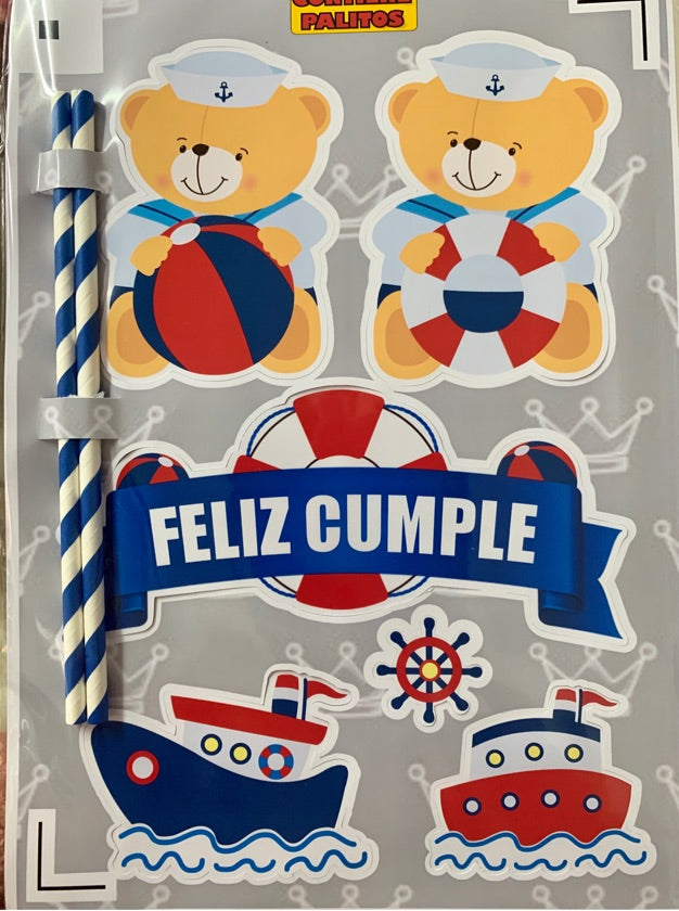 Topper para torta papel fotográfico Oso Marinero