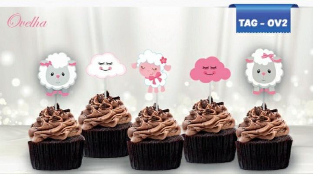 Toppers para cupcakes Oveja Rosada