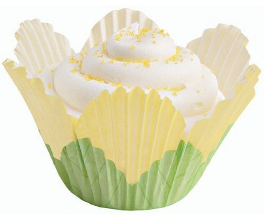 Pirotines para Cupcakes forma de Flor - Amarillo c/verde