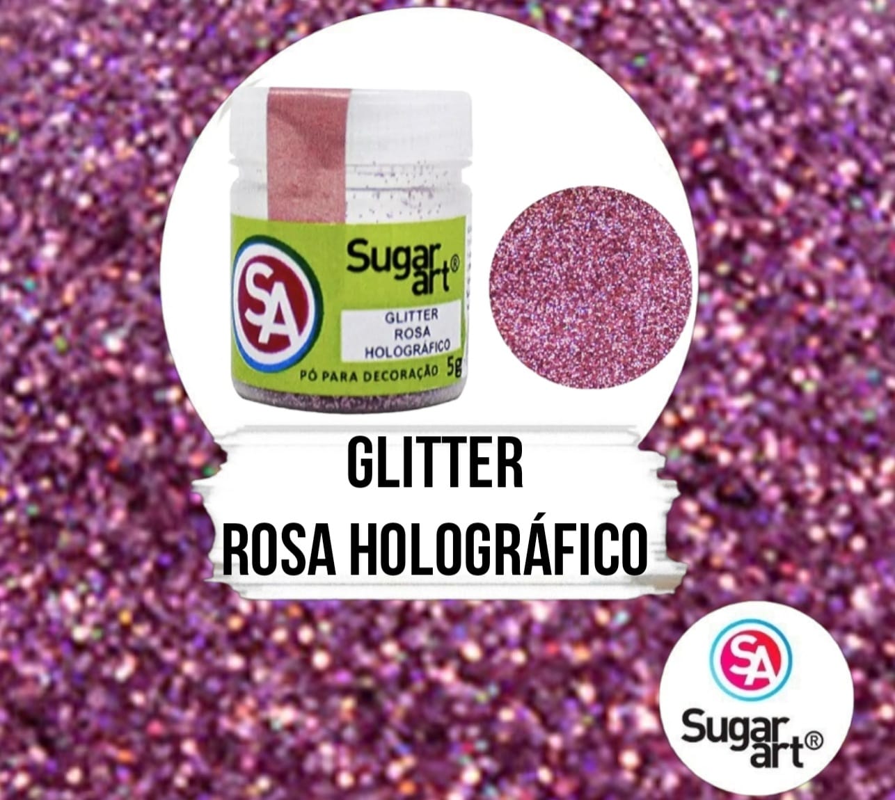 Glitter Brillantina Sugar Art ROSA HOLOGRÁFICO 5g