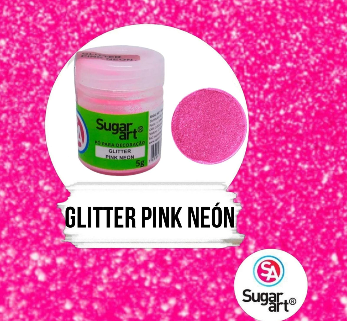Glitter Brillantina Sugar Art PINK NEÓN 5g